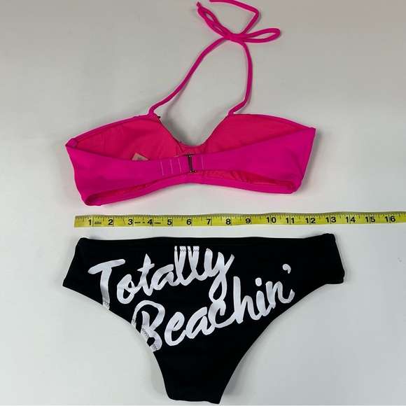Y2K Victorias Secret Bikini Set Size XS Totally Beachin Sequins Black Pink #1196 - Picture 2 of 11